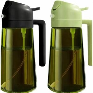 2-in-1 Oil Dispenser Bottle Vinegar Cruet Spray and Pour Glass Set Green Black